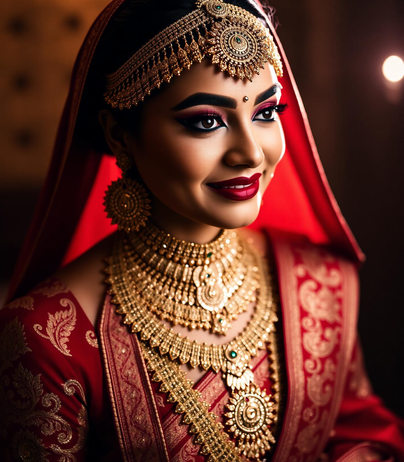 Bride wearing heritage gold bridal jewellery